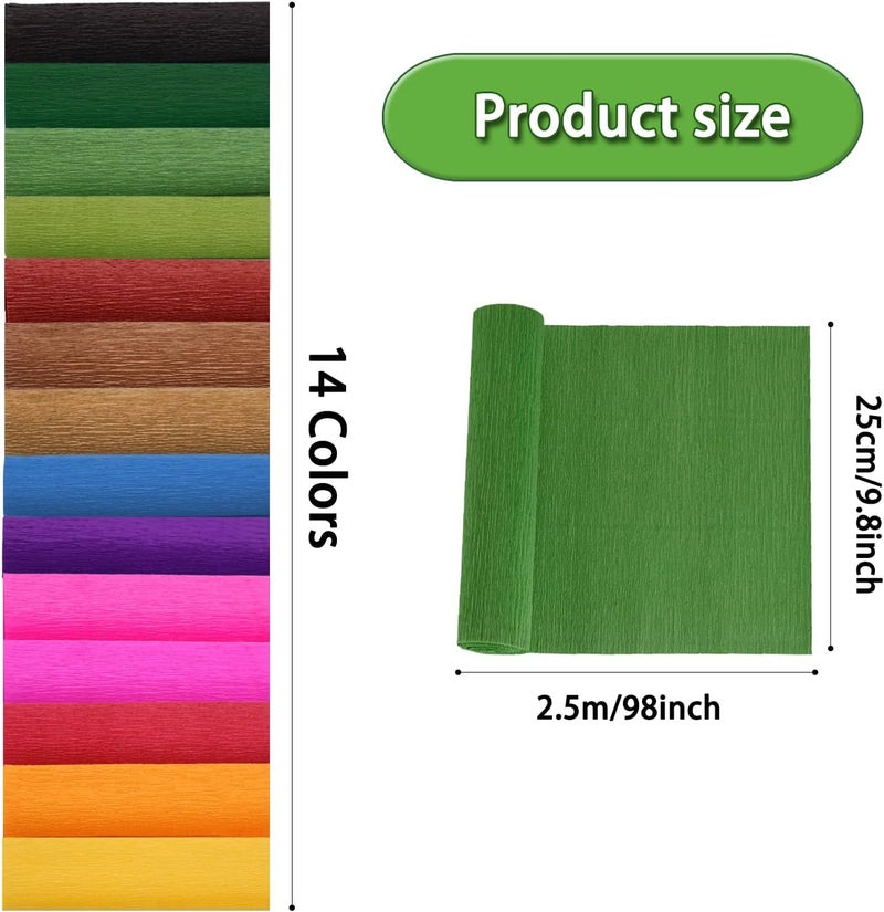 Miuezuth Crepe Paper Flower DIY 14 Colors, 9.8 x 98 Inch Wide Paper for Gift Wrapping, Crafts, Flower Birthday Parties Weddings Festival Decoration (Multiple Colors 1) - Image 2